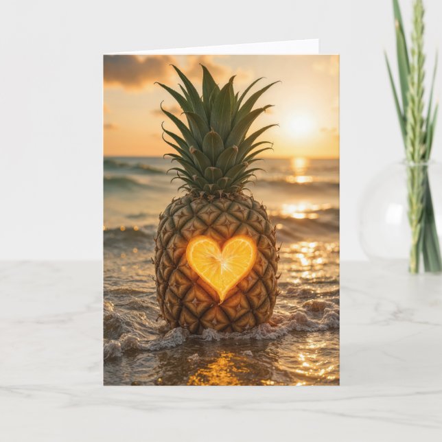 Cartão Valentine's Day Pineapple With a Glowing Heart (Frente)