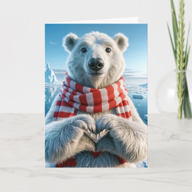 Cartão Valentine's Day Polar Bear With Heart Paws (Frente)