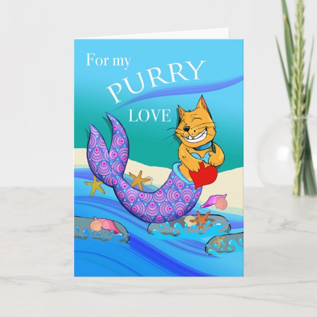 Cartão Valentine's Day Purrmaid, Mercat with Heart (Frente)