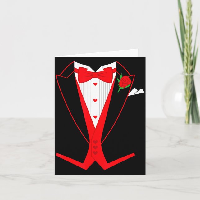 Cartão Valentine's Day Tuxedo Red Bow Tie Costume For Guy (Frente)