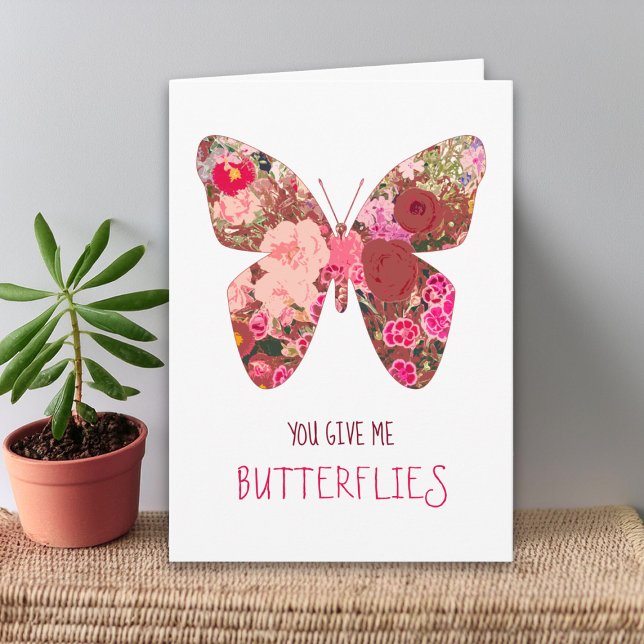 Cartão Valentine's for Her - Pink Butterfly Flower Love (Criador carregado)