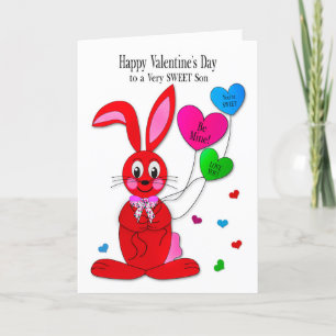Cartão Valentines Son Red Bunny Heart Balloons