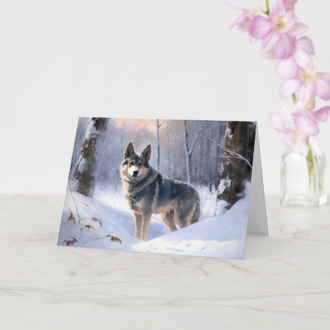 Cartão Vallhund Sueco Deixa-A Neve Natal (Orquídea)