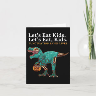 Cartão Vamos Comer Crianças Dinossauro Zumbi Truque Trata