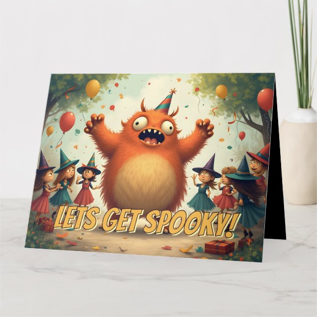 Cartão Vamos Ficar Assustadores – Diversão de Festa de Mo (Frente)