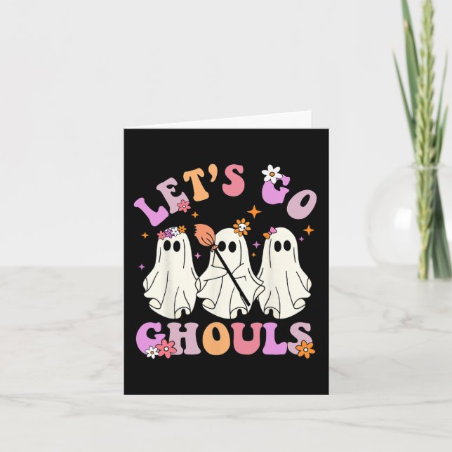 Cartão Vamos Ir Ghouls Halloween Ghost Outfit Ret (Frente)