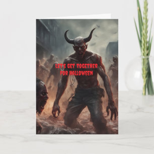 Cartão Vamos nos reunir no Halloween.