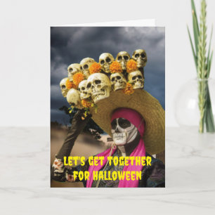 Cartão Vamos nos reunir no Halloween.