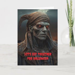 Cartão Vamos nos reunir no Halloween.