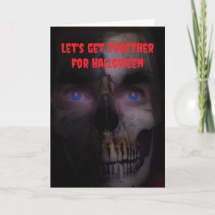 Cartão Vamos nos reunir no Halloween.