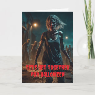 Cartão Vamos nos reunir no Halloween.