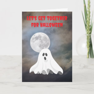 Cartão Vamos nos reunir no Halloween.