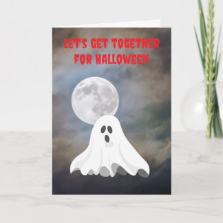 Cartão Vamos nos reunir no Halloween.