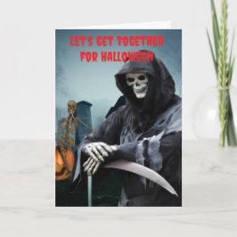 Cartão Vamos nos reunir no Halloween.