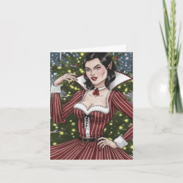 Cartão Vampira Vestida Vermelha com Greve de Natal