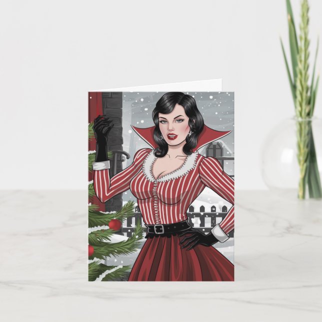 Cartão Vampiro festivo Lady Christmas (Frente)