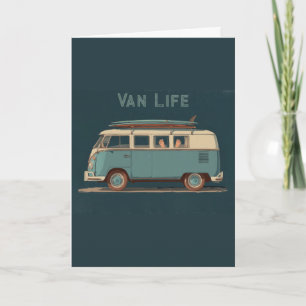 Cartão Van de Surf Vintage – Design de Camper Retro