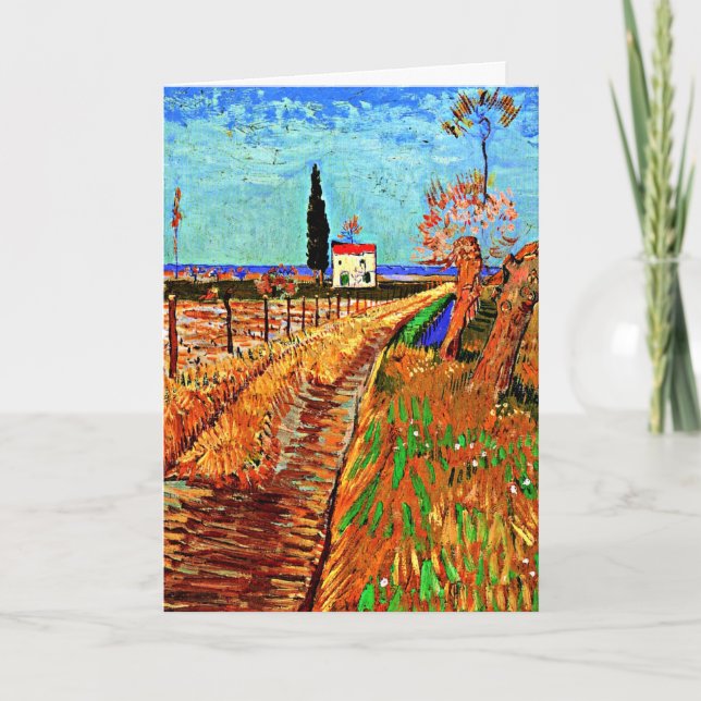 Cartão Van Gogh - Caminho através de um Campo com Vagões (Frente)