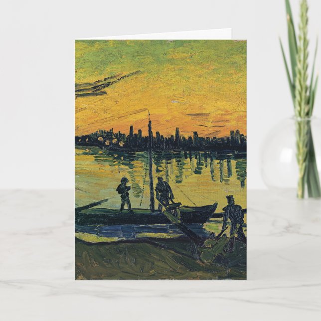 Cartão Van Gogh Coal Barges on the River Classic Painting (Frente)
