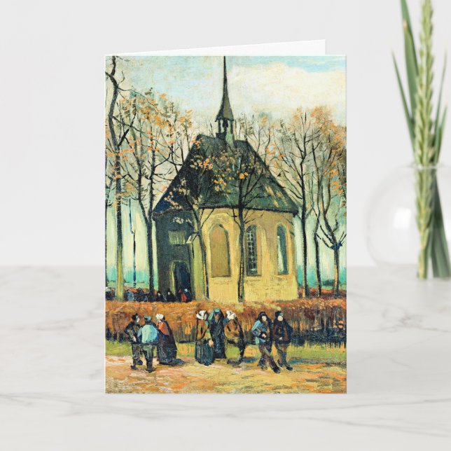 Cartão Van Gogh - Congregação deixando a Igreja Reformada (Frente)