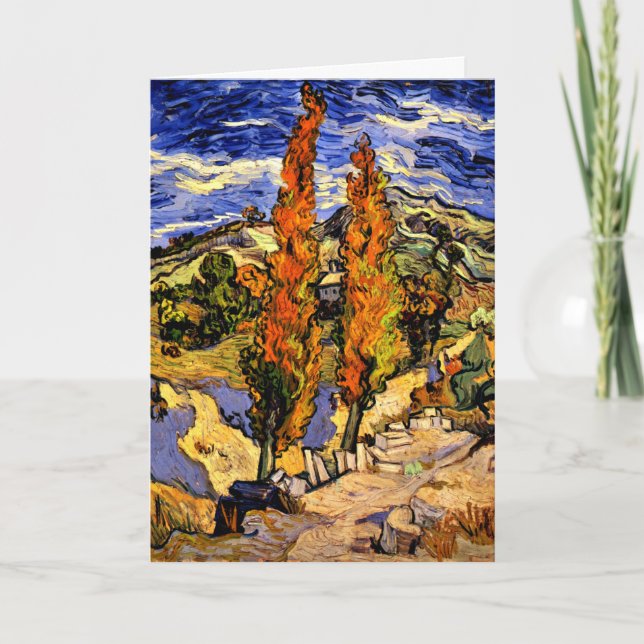 Cartão Van Gogh - Dois Poplars em um Hill, 1889 (Frente)