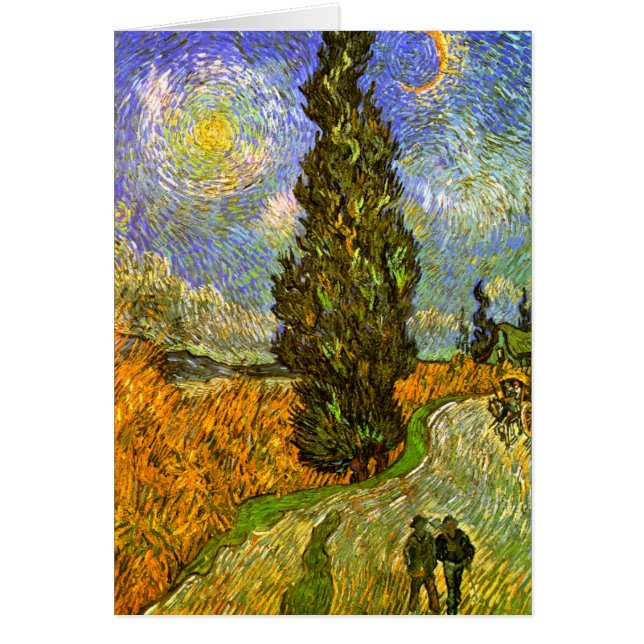 Cartão Van Gogh: Estrada com Cypress e estrela (Frente)