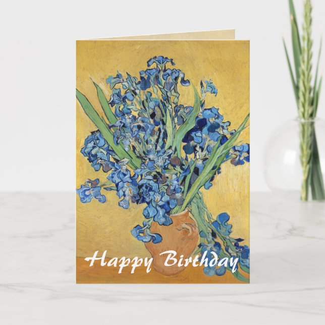 Cartão Van Gogh Irises Vase Blue Flowers Art Birthday (Frente)