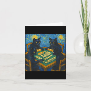 Cartão Van gogh noite estrelada gato jogando mahjong chin