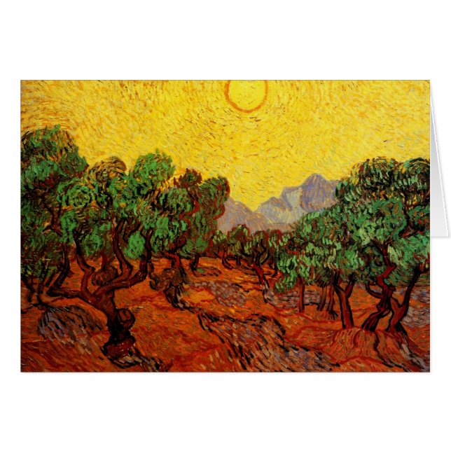 Cartão Van Gogh Olive Trees com Céu Amarelo e Sol (Frente Horizontal)