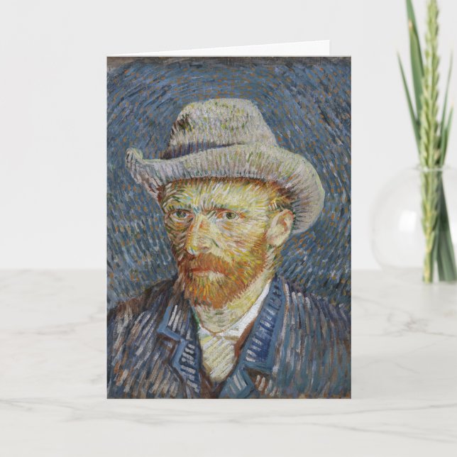 Cartão Van Gogh Self Portrait Grey Felt Hat Painting Art (Frente)