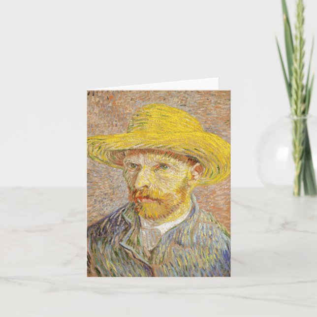 Cartão Van Gogh Self Portrait with Straw Hat Note Card (Frente)