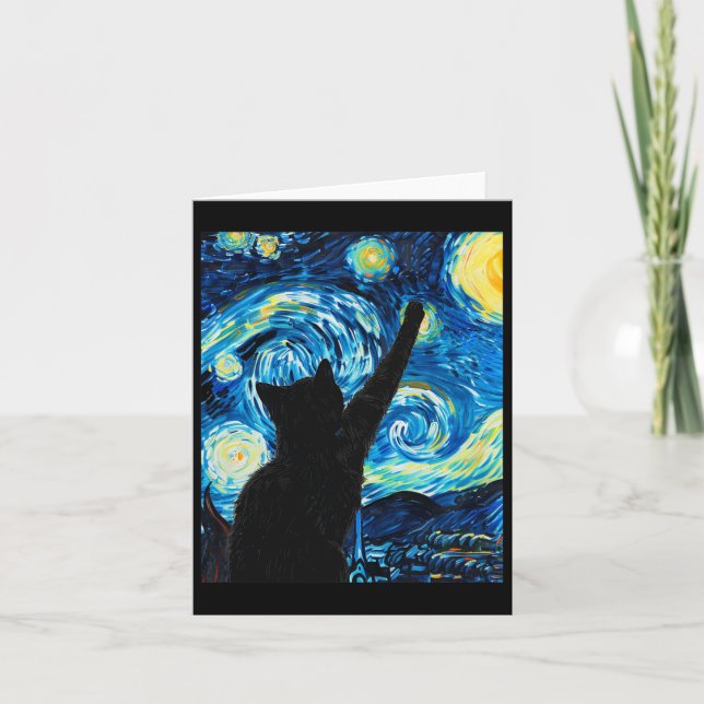 Cartão Van Gogh Starry Night Cat Kitten (Frente)