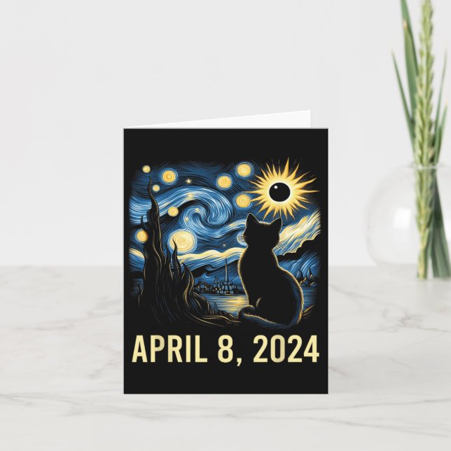 Cartão Van Gogh Starry Night Cat Total Eclipse Solar Apri (Frente)