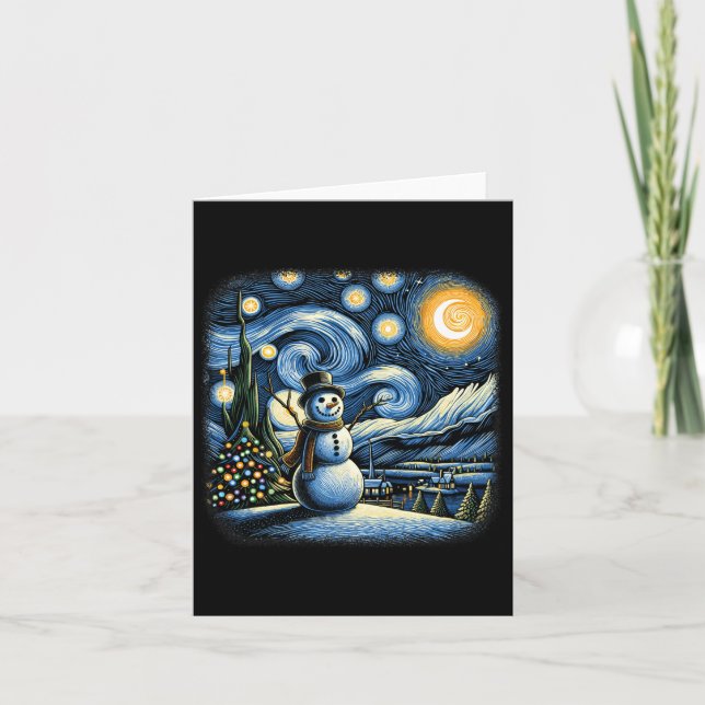 Cartão Van Gogh Starry Night Christmas Snowman Winter Sno (Frente)