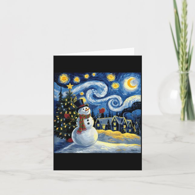 Cartão Van Gogh Starry Night Christmas Snowman Winter Sno (Frente)