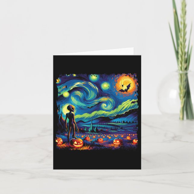 Cartão Van Gogh Starry Night Man Halloween Fall Pum (Frente)