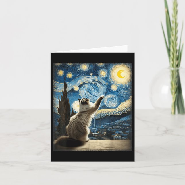 Cartão Van Gogh Starry Night Style Artístico Ragdoll Cat (Frente)