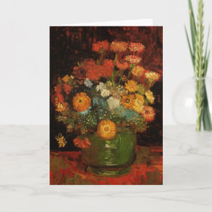 Cartão Van Gogh Vase com Zinnias Vintage Arte Foforal fin