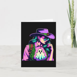 Cartão Vaqueira de Halloween Ocidental com Arte Pop de Fa