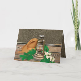 Cartão Vaqueiro Ocidental Hat Lanterna Faux Wood / Couro