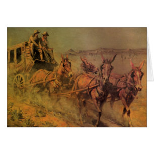 Cartão Vaqueiros Antigos, A Diligência por John Borein