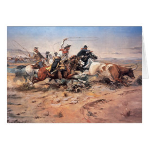 Cartão Vaqueiros que roping um boi, 1897 (óleo em canvas