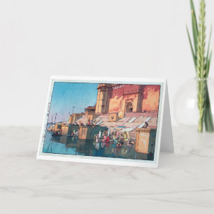 Cartão Varanasi, Hiroshi Yoshida, Woodcut