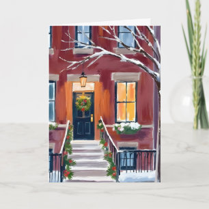 Cartão Varanda da Cidade Nevada   Aquarela de Natal de In