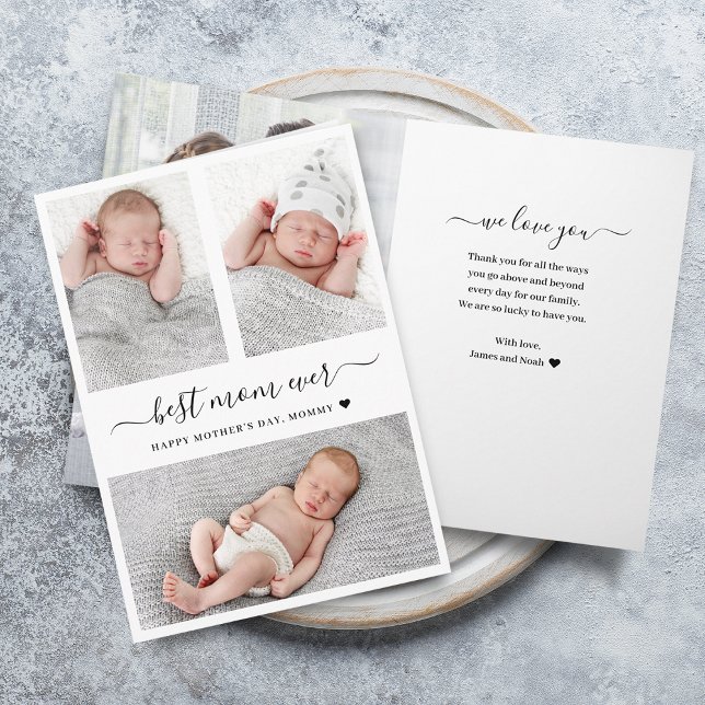 Cartão Várias Fotos do Dia de as mães Moderno Dobradas (Modern Mother's Day Multi Photos Folded Card)
