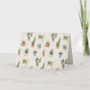 Cartão variedade de plantas em vasos aquarela