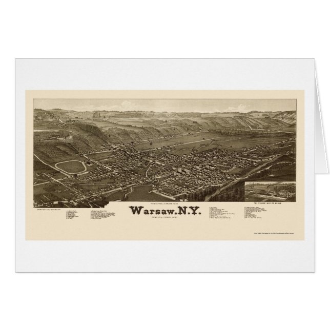 Cartão Varsóvia, mapa panorâmico de NY - 1885 (Frente Horizontal)