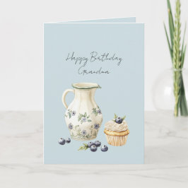 Cartão Vase Blueberries Cupcake Birthday