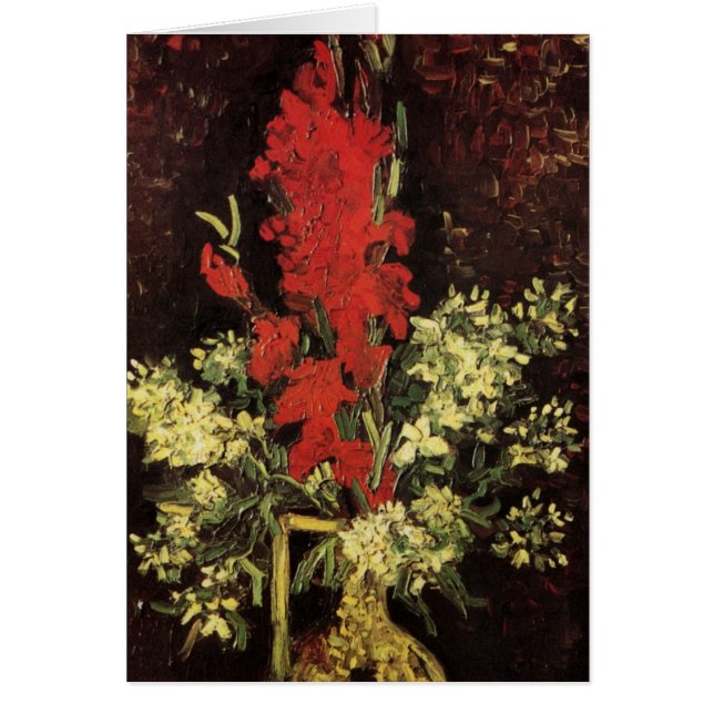 Cartão Vase com Gladioli, Cravos por Vincent van Gogh (Frente)
