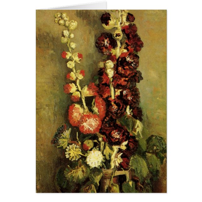 Cartão Vase com Hollyhocks por Vincent van Gogh (Frente)